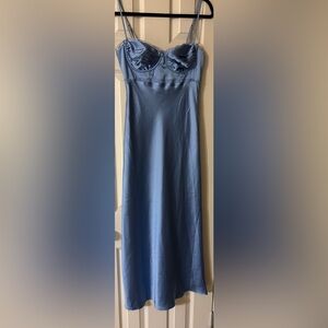 Astr Florianne Satin Blue Maxi Dress NWT small